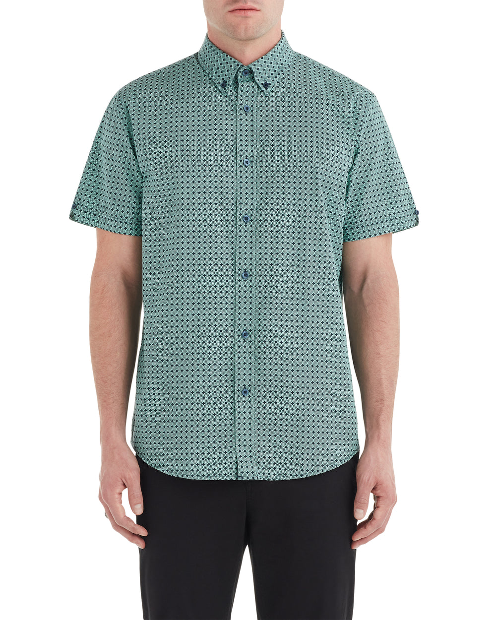 Short-Sleeve Checkerboard Print Shirt - Mint