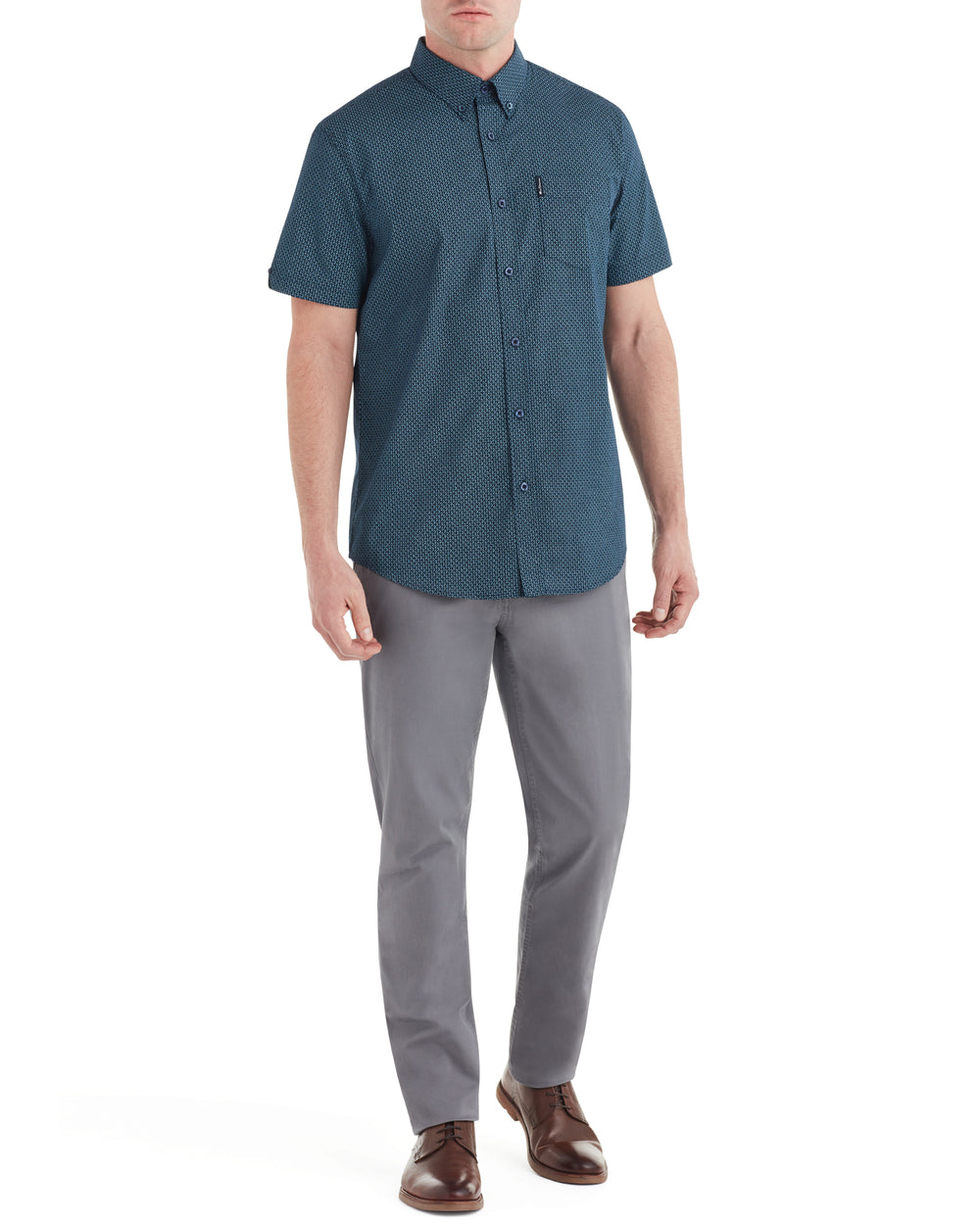 Short-Sleeve Micro Paisley Shirt - Dark Navy