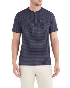 Birdseye Stripe Henley T-Shirt - Navy