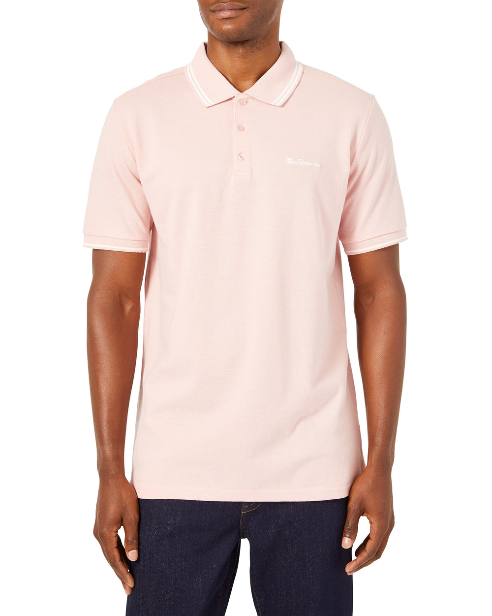 Script Tipped Pique Polo Shirt - Light Pink/White