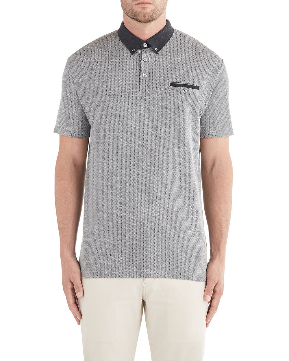 Jacquard Jersey Polo Shirt - Grey
