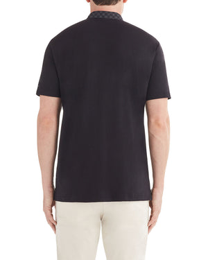 Woven Jacquard Collar Polo Shirt - Black