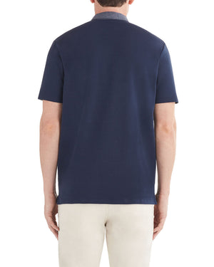 X Print Woven Collar Polo Shirt - Navy
