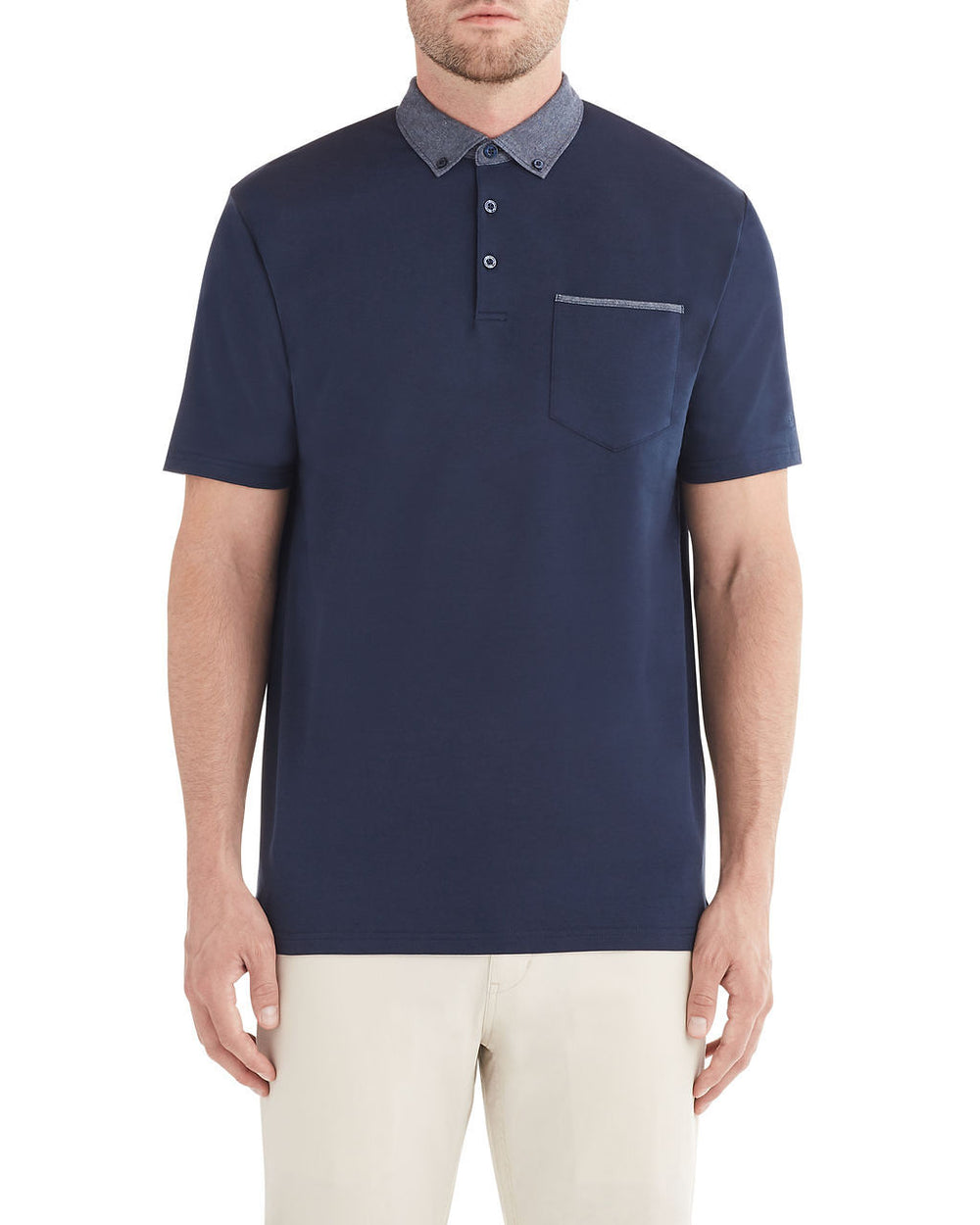 X Print Woven Collar Polo Shirt - Navy