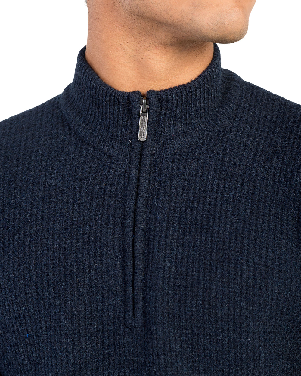 Quarter-Zip Funnel Neck Sweater - Navy