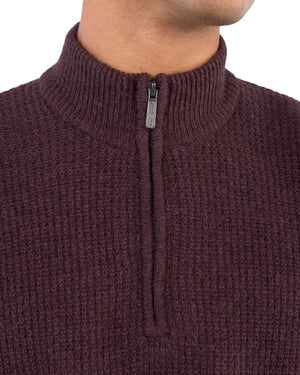 Quarter-Zip Funnel Neck Sweater -Dark Red