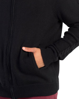 Cable Sleeve Bomber Sweater - Black