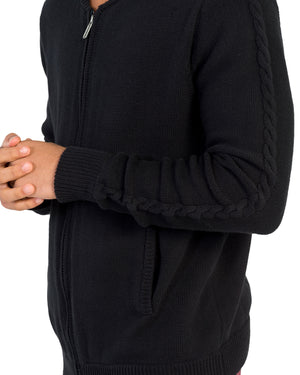Cable Sleeve Bomber Sweater - Black
