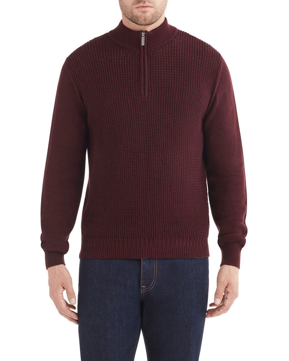 Popcorn Texture Quarter-Zip Sweater - Dark Red