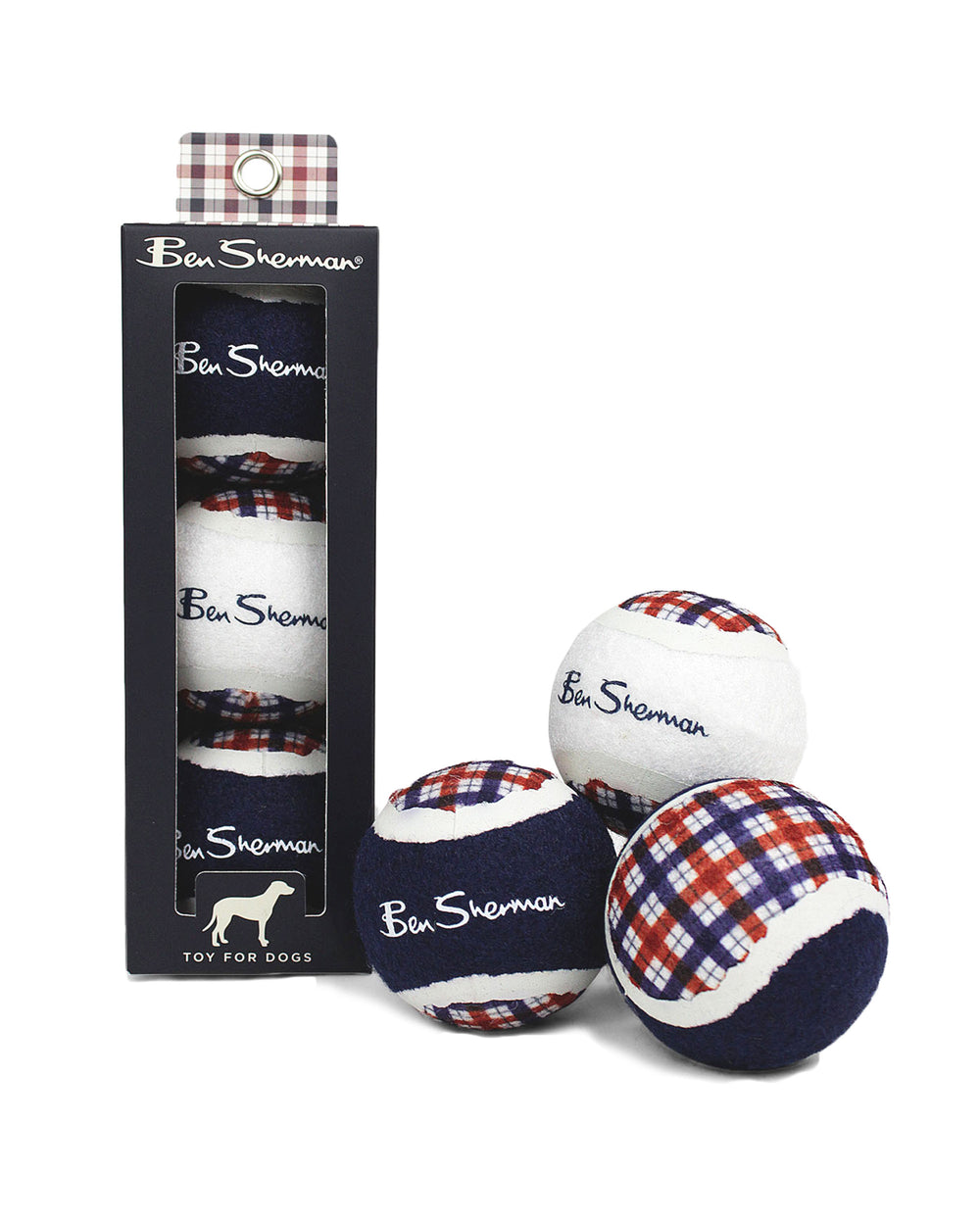 3-Pack Check Tennis Ball Dog Toys - Navy, White, Red
