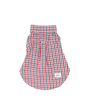 Short-Sleeve Dog Button-Up Shirt - Red Check