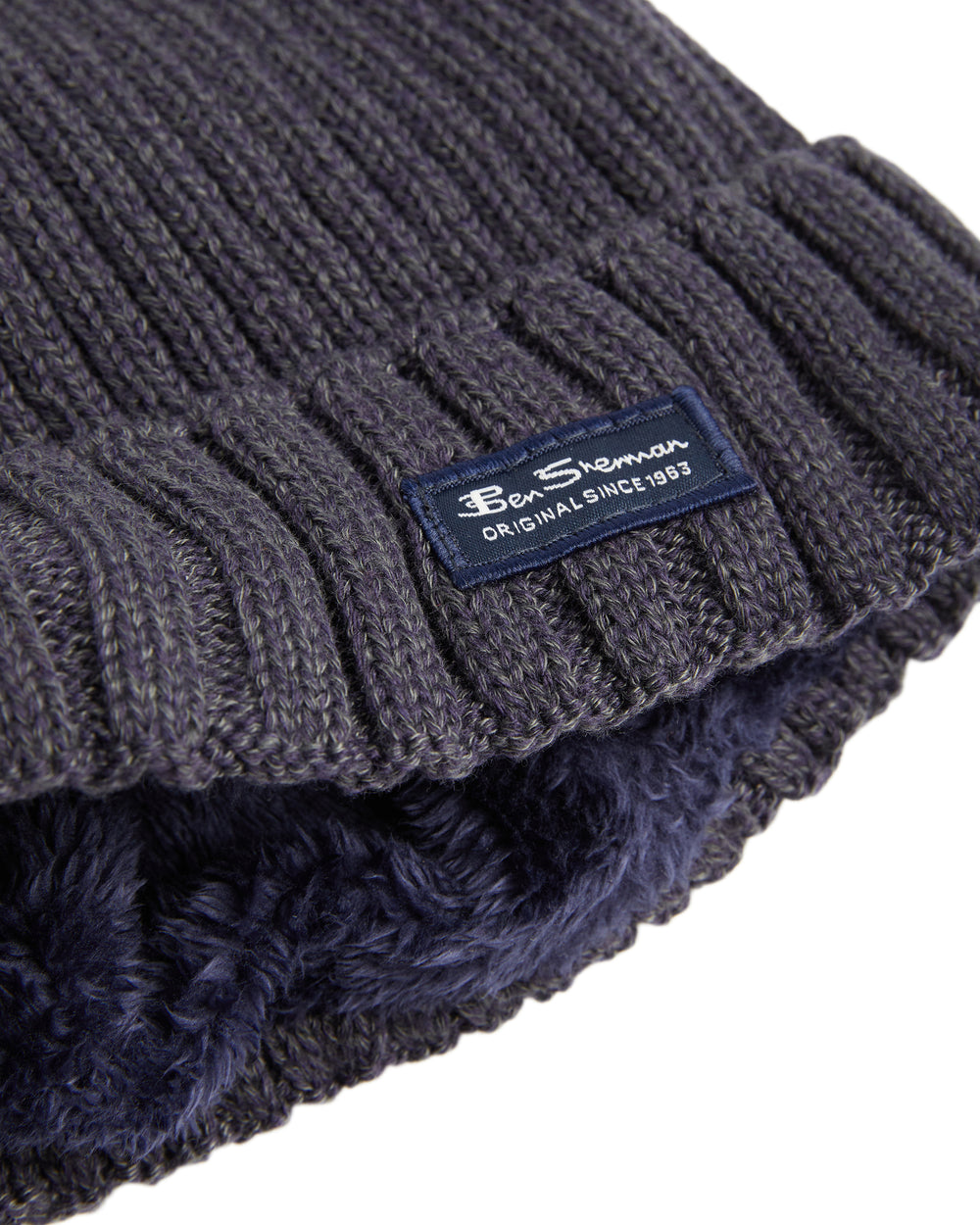 Men's Ribbed Hat with Thermal Plush Lining - Blue