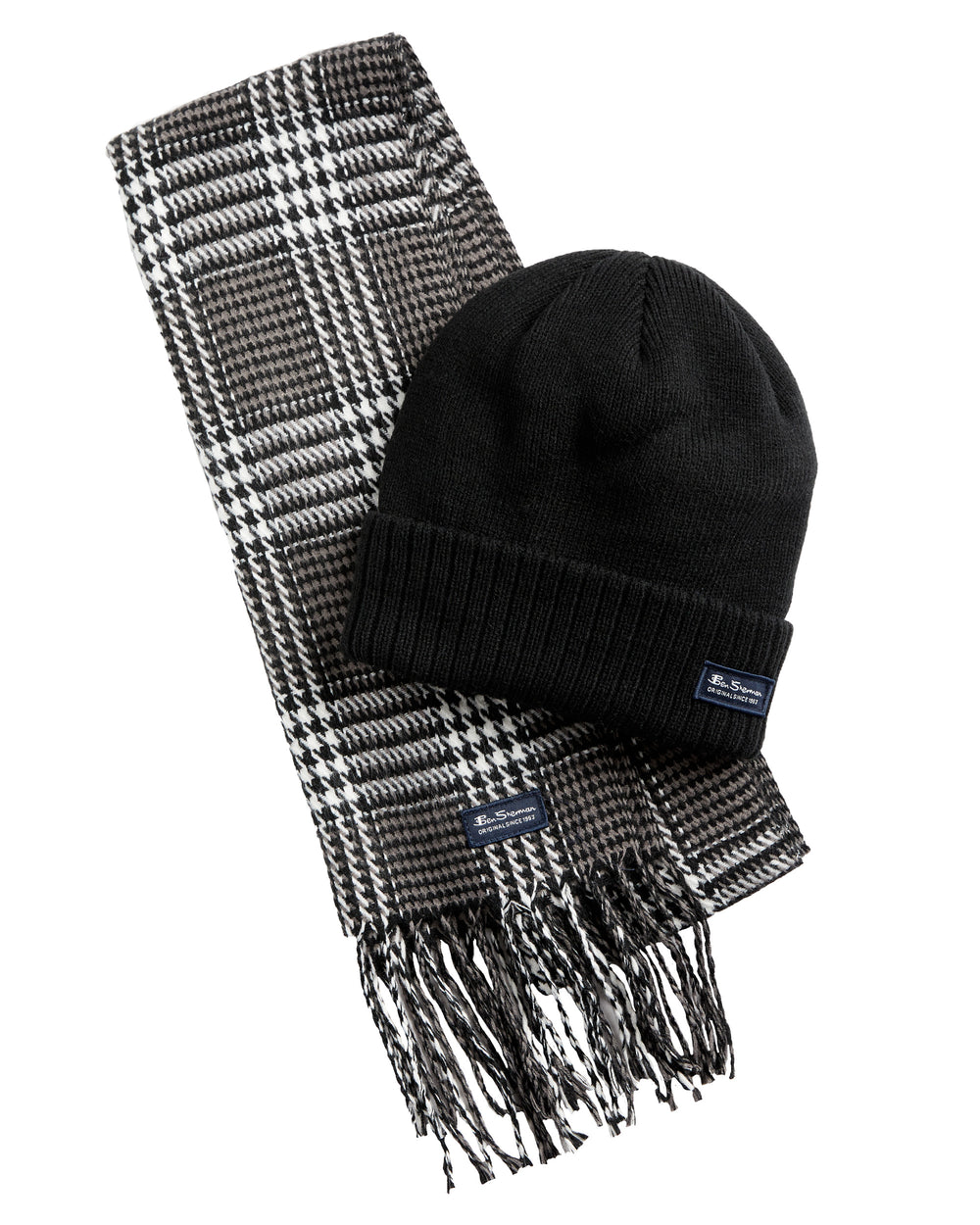 Men's Woven Plaid Scarf & Hat Set - True Black/Odyssey Grey
