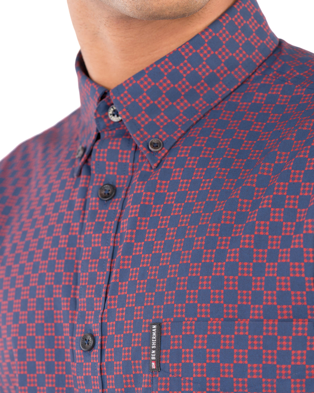 Long-Sleeve Printed Checkerboard Shirt - Burnt Orange