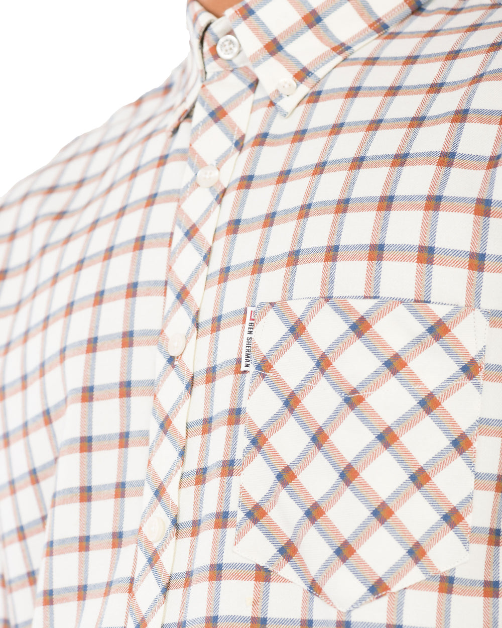 Long-Sleeve Reverse Twill Check Shirt - Beige