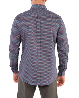 Long-Sleeve Retro Geo Print Shirt - Navy