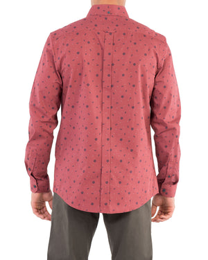 Long-Sleeve Scatter Rose Print Shirt - Burnt Orange