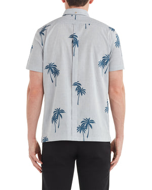 Short-Sleeve Palm Print Shirt - Dark Blue