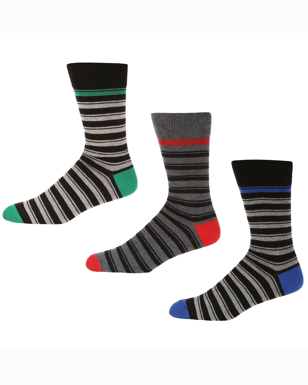 Wings of Eagles Men's 3-Pack Socks - Black/Grey/Cream Stripe