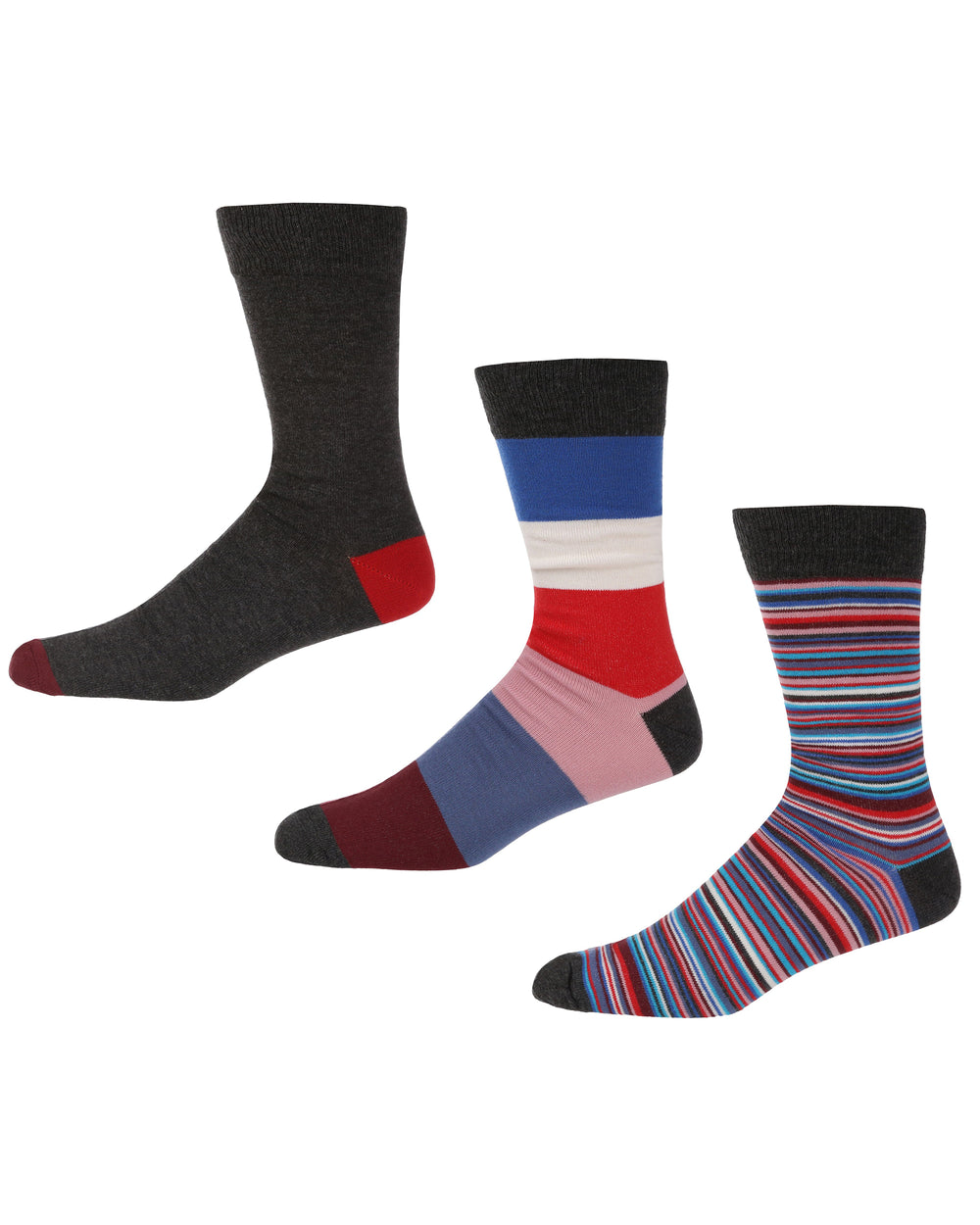 Workforce Men's 3-Pack Socks - Multi Stripe/Charcoal