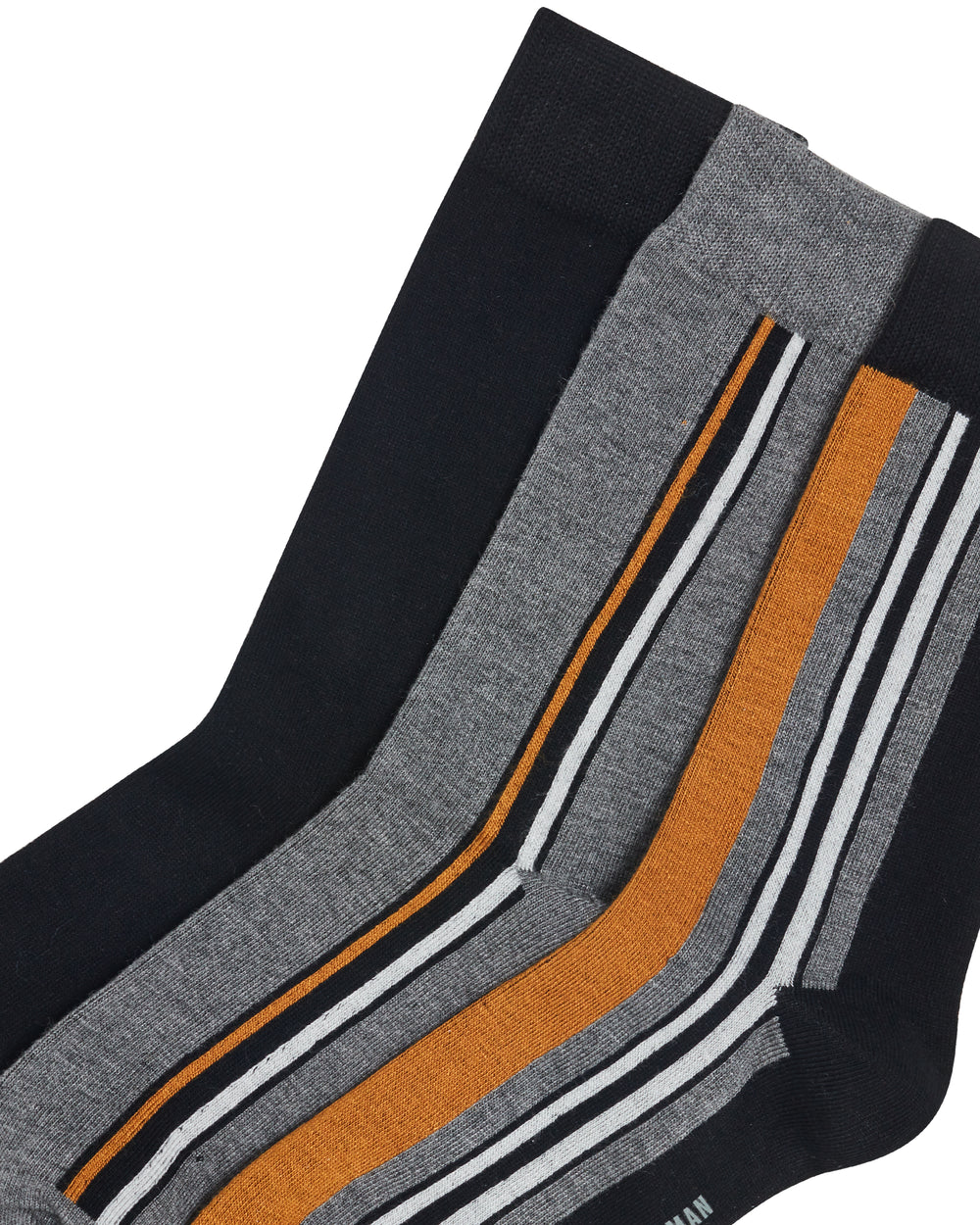 Grundy Men's 3-Pack Socks - Grey/Black/Gold Stripe