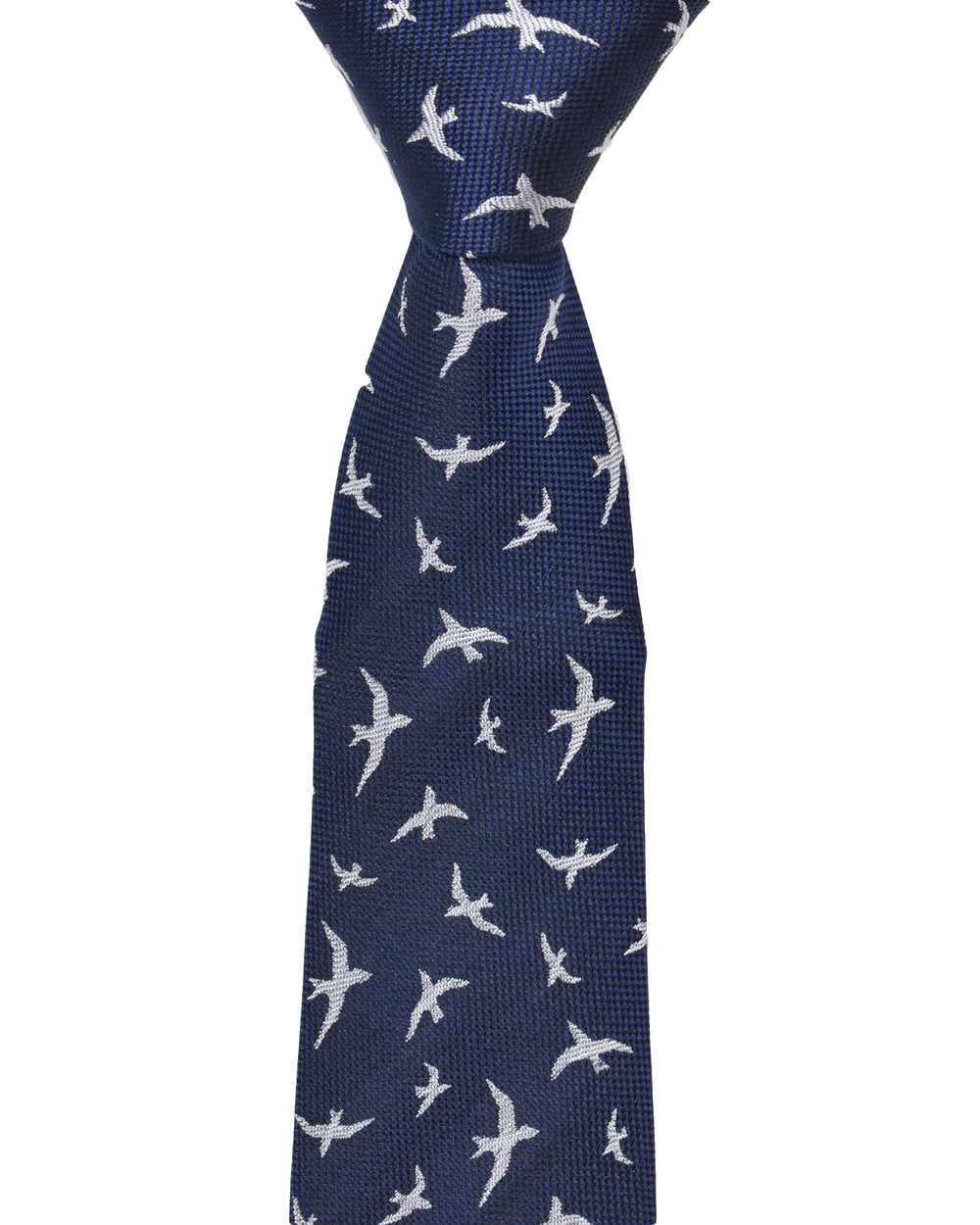 Kolby Birds Printed Silk Neck Tie - Navy