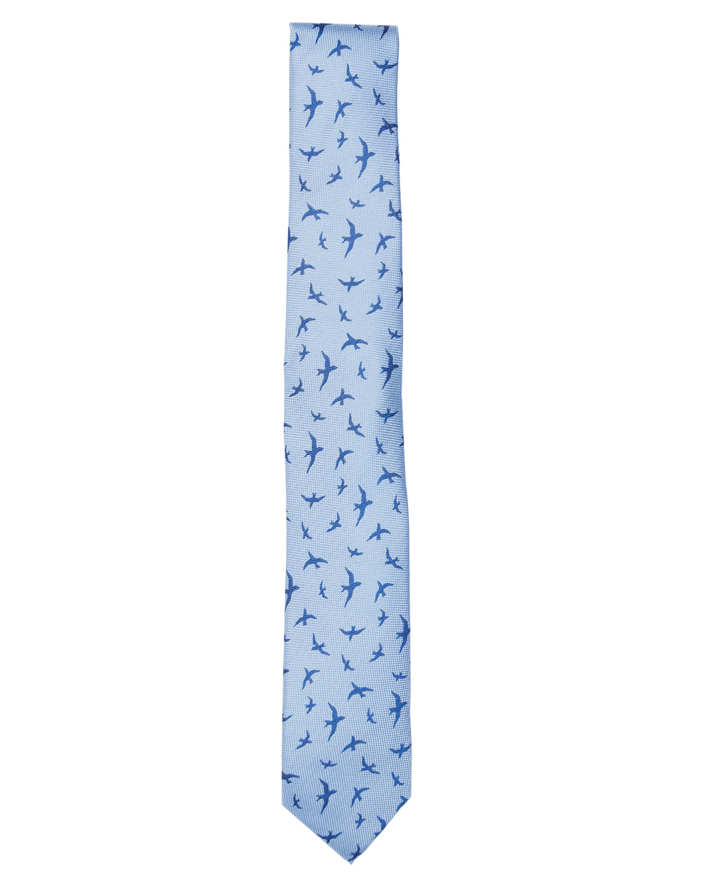 Kolby Birds Printed Silk Neck Tie - Blue