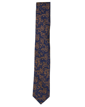 Lexington Paisley Print Silk Neck Tie - Navy/Yellow