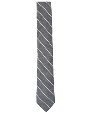 Kalvin Stripe Silk Neck Tie - Silver