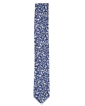 Kenneth Floral Printed Silk Neck Tie - Navy