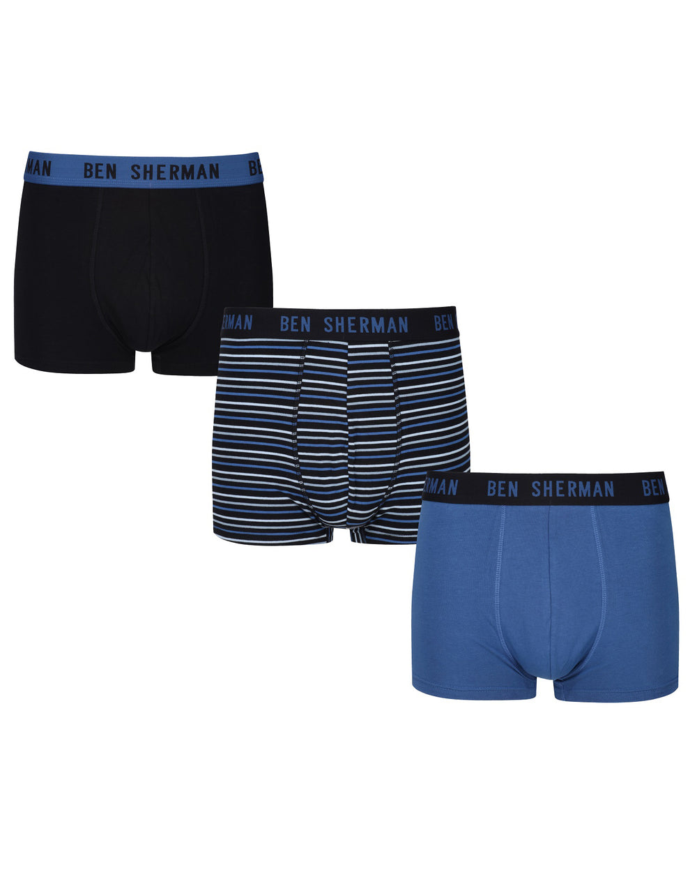 Chester Men's 3-Pack Fitted No-Fly Boxer-Briefs - Black/Blue Black Stripe/Delft