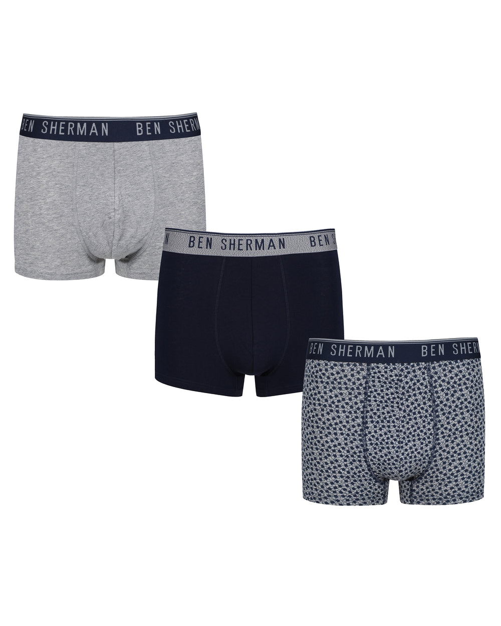 Caleb Men's 3-Pack Fitted No-Fly Boxer-Briefs - Grey/Print/Navy