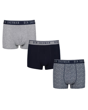 Caleb Men's 3-Pack Fitted No-Fly Boxer-Briefs - Grey/Print/Navy
