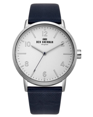 Men's Big Portobello Herringbone Watch - Black Blue/White/Silver
